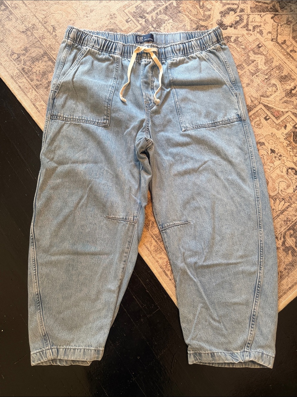GAP Women’s Light Blue Denim Barrel Jeans - Drawstring Waist